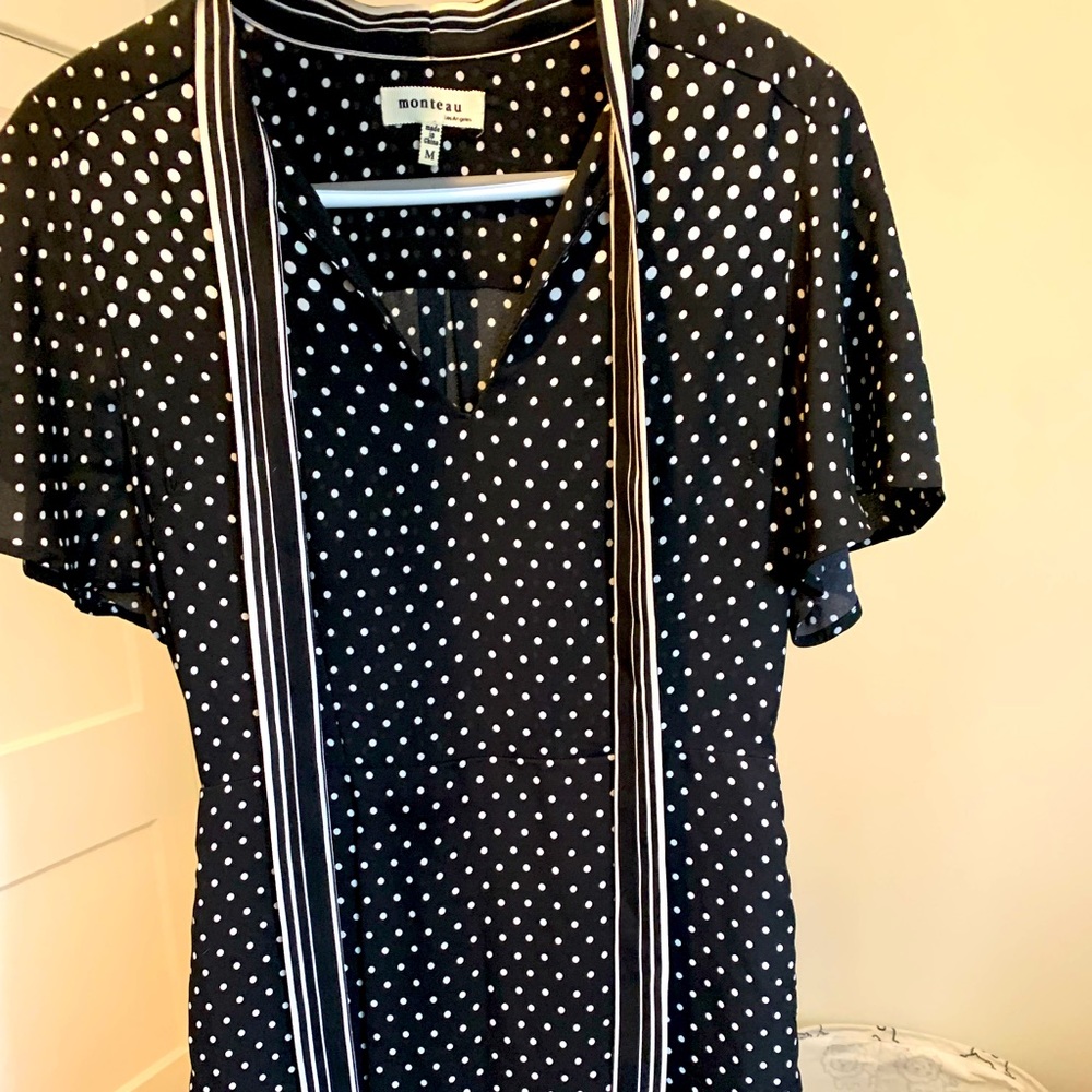 Polka dot sailor style dress with tie up bow